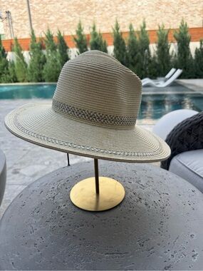Hadley Wren Straw Hat Wide-Brim w/ Distinctive Braided Band Neutral Beige
